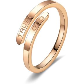 LIU JUN Trust God Ring For Women, Inspirational Ring Engraved TRUST GOD Fashion Stainless Steel Adjustable Religious Faith Rings for Women Men Jewelry Gifts