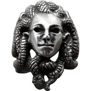 Medusa Gorgon Adjustable Ring with Intricate Snake Hair | Cool Men Ring, Biker, Gothic, Punk Gothic, Greek Mythology Medusa Horror Venomous Gorgon, Heavy, Big Ring