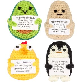 Mini Crochet Animals Gift Set, 4 Pack Positive Potato Bulk, Emotional Support Potato, Good Luck Gifts, Encouraging Gifts for Women, Funny Desk Decor