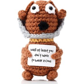Funny Positive Knitted Crochet Cat Inspirational Doll with Inspiration Card Emotional Gift Uplifting Yarn Animal for Friends Coworkers Employee Birthday Holiday Party Favors