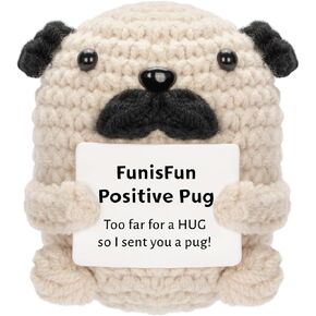 FunisFun Mom Gifts from Daughter Son, Positive Mini Positive Animals Cute Knitted Pug Doll with Affirmation Card for Emotional Encouragement Dog Lover Birthday Gift
