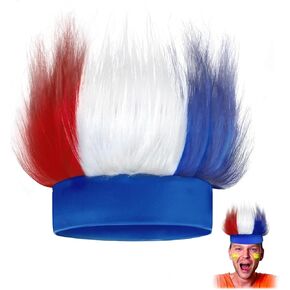 Novelty Place Patriotic Hairy Headband – Red, White & Blue Troll Wig Hat & Costume Accessory, USA Headdress & Sweatband for 4th of July, Memorial Day, Sports Events, Parties, Cosplay, and Halloween