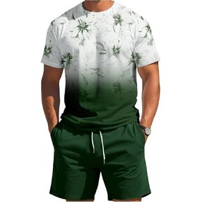 Men's 2 Piece Summer Outfits Floral Ombre Graphic Tees and Track Shorts Casual Clothing Set