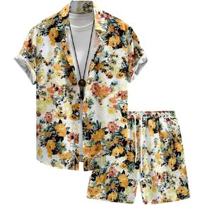 WDIRARA Men's 2 Piece Beach Outfits Floral Print Short Sleeve Button Down Shirt and Shorts Set