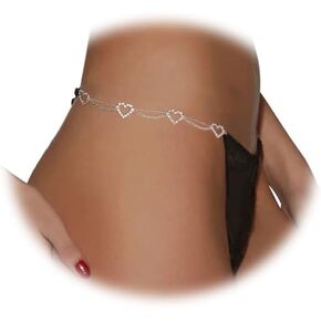 Rhinestone Tassel Waist Chain Thong Jewelry Crystal Heart Thong Panties Sexy Summer Bikini Rhinestone Underpant Festival Rave G String Jewelry for Women (Heart pendant-gold)