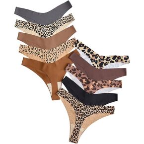 COZYEASE Women's 10 Packs Leopard Print High Cut Thongs Low Rise Seamless Underwear Sets