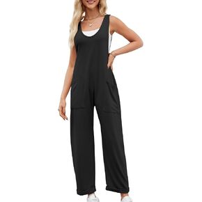 Gardenwed Women's Casual Loose Fit Overalls, Sleeveless Wide Leg Jumpsuit with Pockets