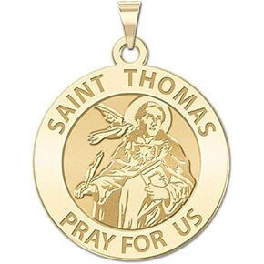 PicturesOnGold.com Saint Thomas Aquinas Religious Medal - 3/4 Inch Size of a Nickel -Solid 14K Yellow Gold