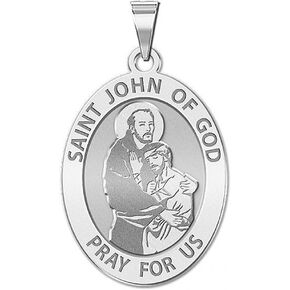 PicturesOnGold.com Saint John of GOD Religious Medal - 2/3 X 3/4 Inch Size of Nickel, Sterling Silver