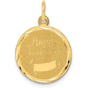 Solid 14k Yellow Gold Happy Anniversary Charm Pendant - 24mm x 16mm
