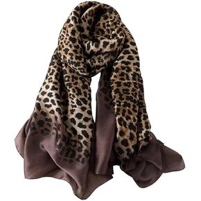 70x35in Women Leopard Animal Print Silk Head Hair Satin Scarf Wrapping Long Summer Lightweight Shawl Travel