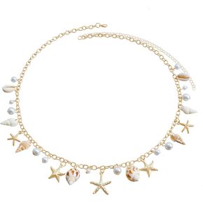 سلاسل الخصر Agloo حزام - سلاسل جسم قابلة للتعديل مع Conch Starfish Pearl Shell Charm - Summer Beach Boho Belt for Mermaid Assume