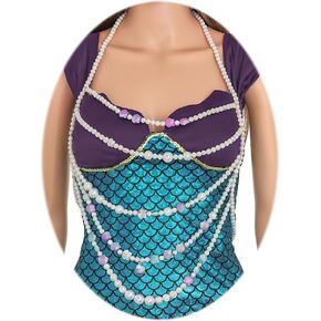 ELABEST Mermaid Pearl Shell Body Chain Layered Colorful Chest Chain Adjustable Bra Beach Jewelry Accessories for Women