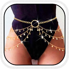 COSYDAYS Gold Waist Chain Belt Plus Size Sequin Belly Chain Layered Body Chains for Women