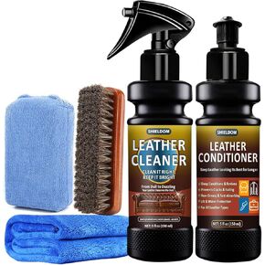 Leather Cleaner and Conditioner Leather Care Detailing Kit to Clean, Soften, Protect & Restore Leathercraft - UV Protection Prevent Cracking or Fading of Furniture, Car Interiors, Shoes, Bags