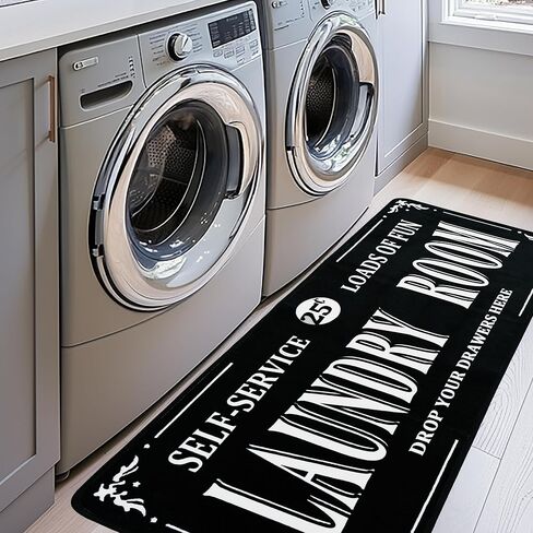 Eyecy Laundry Room Brug Runner 20 "x59" غير القابل للانزلاق إلى الخلف ، عداء قابل للغسل في التصميم لأرضية المطبخ ، الحمام ، المدخل ، منطقة المدخل - أسود in Kuwait