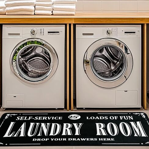 Eyecy Laundry Room Brug Runner 20 "x59" غير القابل للانزلاق إلى الخلف ، عداء قابل للغسل في التصميم لأرضية المطبخ ، الحمام ، المدخل ، منطقة المدخل - أسود in Kuwait