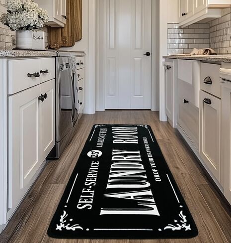 Eyecy Laundry Room Brug Runner 20 "x59" غير القابل للانزلاق إلى الخلف ، عداء قابل للغسل في التصميم لأرضية المطبخ ، الحمام ، المدخل ، منطقة المدخل - أسود in Kuwait
