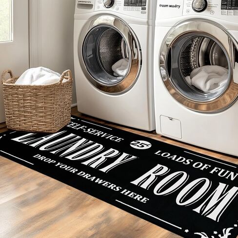 Eyecy Laundry Room Brug Runner 20 "x59" غير القابل للانزلاق إلى الخلف ، عداء قابل للغسل في التصميم لأرضية المطبخ ، الحمام ، المدخل ، منطقة المدخل - أسود in Kuwait
