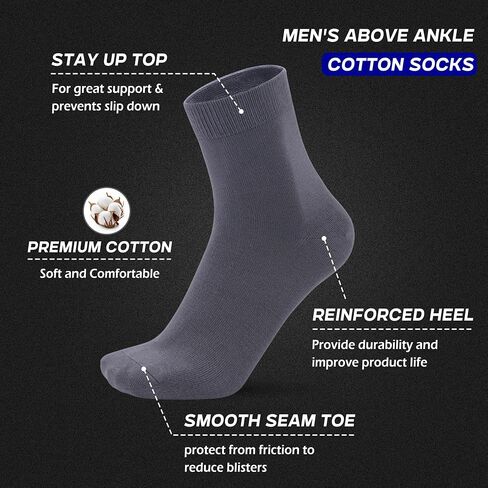 Sakusock Mens Above Ankle Thin Cotton Quarter Crew Socks Classic Lightweight Moisture Wicking Work Socks 5 Pairs in Kuwait
