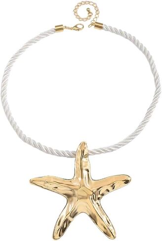 Dtja Large Starfish Pendant Necklace for Women Girls Handmade Hammered Star Shaped Ocean Sea Marine Life Rope Chain Adjustable Necklaces Fashion Chic Beach Holiday Party Jewelry 20" in Kuwait