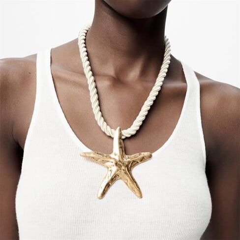 Dtja Large Starfish Pendant Necklace for Women Girls Handmade Hammered Star Shaped Ocean Sea Marine Life Rope Chain Adjustable Necklaces Fashion Chic Beach Holiday Party Jewelry 20" in Kuwait