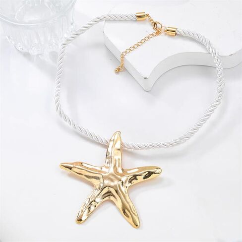 Dtja Large Starfish Pendant Necklace for Women Girls Handmade Hammered Star Shaped Ocean Sea Marine Life Rope Chain Adjustable Necklaces Fashion Chic Beach Holiday Party Jewelry 20" in Kuwait