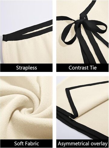 Wenrine Womens Sexy Tube Top Dress Strapless Self Tie Wrap Asymmetrical Hem Knit Summer Party Mini Dresses in Saudi Arabia