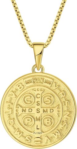 FJ Saint Benedict Necklace 925 Sterling Silver Patron Saint Benedict Medal Pendant Amulet Protection Religious Jewelry for Men Women in Saudi Arabia