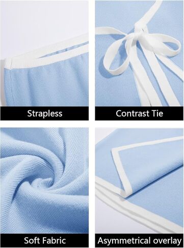 Wenrine Womens Sexy Tube Top Dress Strapless Self Tie Wrap Asymmetrical Hem Knit Summer Party Mini Dresses in Saudi Arabia