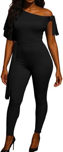 Jumpsuits for Women Casual Sexy One Off Shoulder Bodycon Rompers Sleeveless One Piece Jumpsuit Outfits for Party Daily in Kuwait