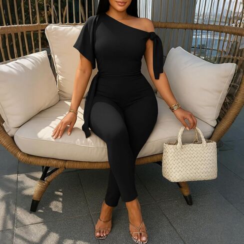 Jumpsuits for Women Casual Sexy One Off Shoulder Bodycon Rompers Sleeveless One Piece Jumpsuit Outfits for Party Daily in Kuwait