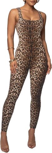 Leopard Print One Piece Jumpsuits for Women Tank Sleeveless Bodycon Rompers Workout Full Bodysuit in Saudi Arabia