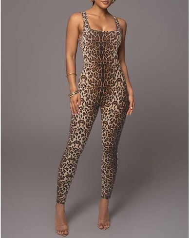 Leopard Print One Piece Jumpsuits for Women Tank Sleeveless Bodycon Rompers Workout Full Bodysuit in Saudi Arabia