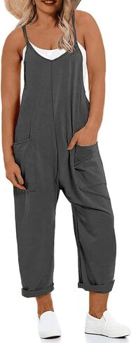 Women's Plus Size Jumpsuit Summer Casual Sleeveless Overalls Adjustable Strap Loose Fit Rompers With Pockets in Saudi Arabia