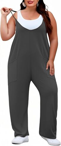 Women's Plus Size Jumpsuit Summer Casual Sleeveless Overalls Adjustable Strap Loose Fit Rompers With Pockets in Saudi Arabia