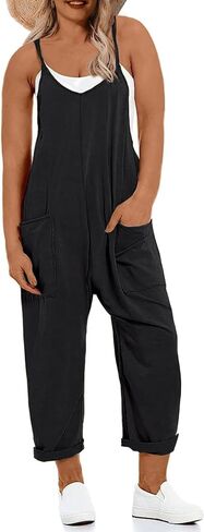 Women's Plus Size Jumpsuit Summer Casual Sleeveless Overalls Adjustable Strap Loose Fit Rompers With Pockets in Saudi Arabia