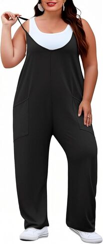 Women's Plus Size Jumpsuit Summer Casual Sleeveless Overalls Adjustable Strap Loose Fit Rompers With Pockets in Saudi Arabia