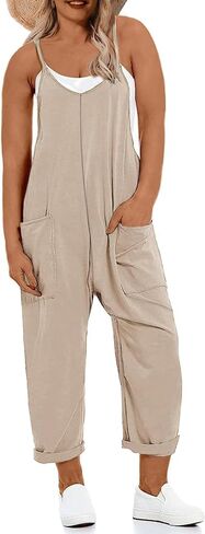Women's Plus Size Jumpsuit Summer Casual Sleeveless Overalls Adjustable Strap Loose Fit Rompers With Pockets in Saudi Arabia
