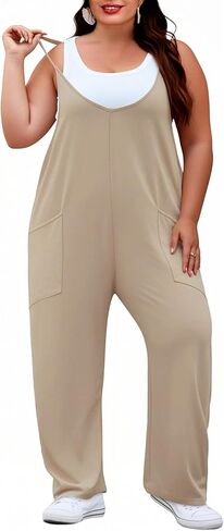 Women's Plus Size Jumpsuit Summer Casual Sleeveless Overalls Adjustable Strap Loose Fit Rompers With Pockets in Saudi Arabia