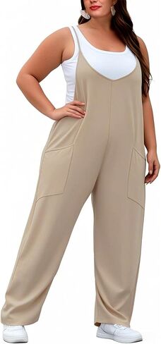 Women's Plus Size Jumpsuit Summer Casual Sleeveless Overalls Adjustable Strap Loose Fit Rompers With Pockets in Saudi Arabia