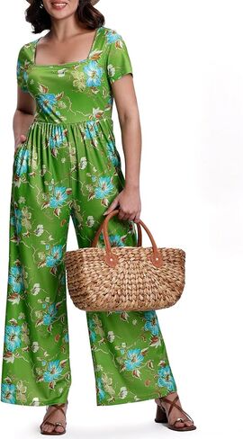 Womens Summer Jumpsuits Dressy Casual One Piece Outfits Short Sleeve Wide Leg Long Pants Rompers with Pockets in Kuwait