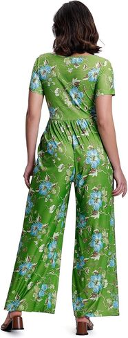 Womens Summer Jumpsuits Dressy Casual One Piece Outfits Short Sleeve Wide Leg Long Pants Rompers with Pockets in Kuwait