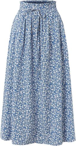 Women's Elastic Waist Skirt Floral Casual Skirt with Pockets in Spring Summer and Autumn in Kuwait