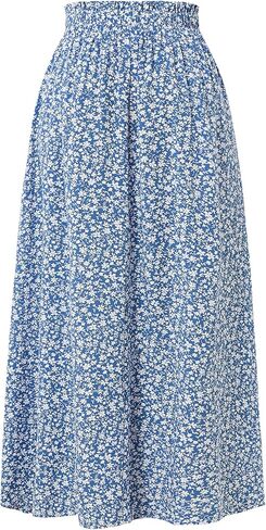 Women's Elastic Waist Skirt Floral Casual Skirt with Pockets in Spring Summer and Autumn in Kuwait