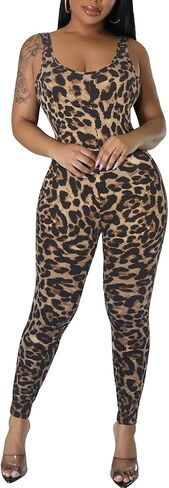 Leopard Print One Piece Jumpsuits for Women Tank Sleeveless Bodycon Rompers Workout Full Bodysuit in Kuwait