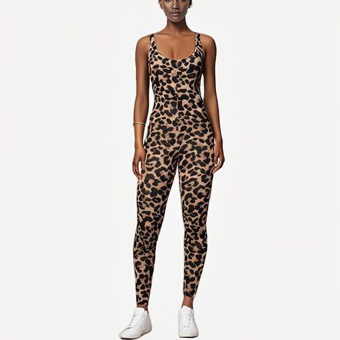 Leopard Print One Piece Jumpsuits for Women Tank Sleeveless Bodycon Rompers Workout Full Bodysuit in Kuwait