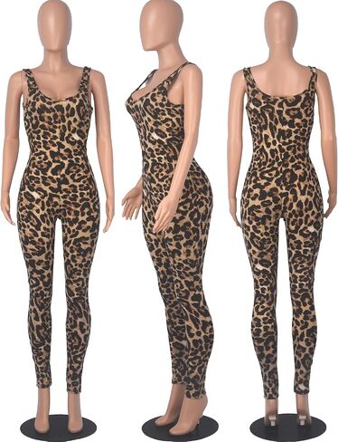 Leopard Print One Piece Jumpsuits for Women Tank Sleeveless Bodycon Rompers Workout Full Bodysuit in Kuwait