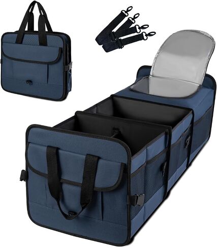 Trunk Organizer for SUV with cooler bag, Collapsible Multi-Compartment Car Organizers Foldable 600D Oxford Polyester (blue-upgrade) in Saudi Arabia