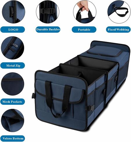 Trunk Organizer for SUV with cooler bag, Collapsible Multi-Compartment Car Organizers Foldable 600D Oxford Polyester (blue-upgrade) in Saudi Arabia